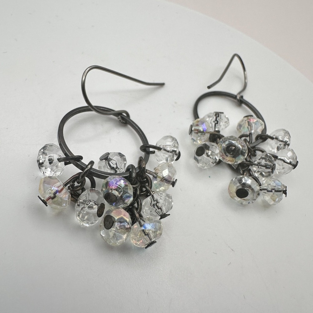 Vintage Y2K Iridescent Beaded Hoop Dangle Earrings Women's Jewelry
